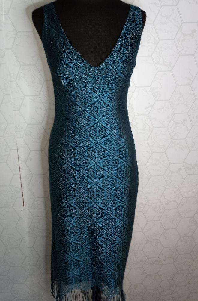 Necessary Objects blue sleeveless fringe flapper dress
